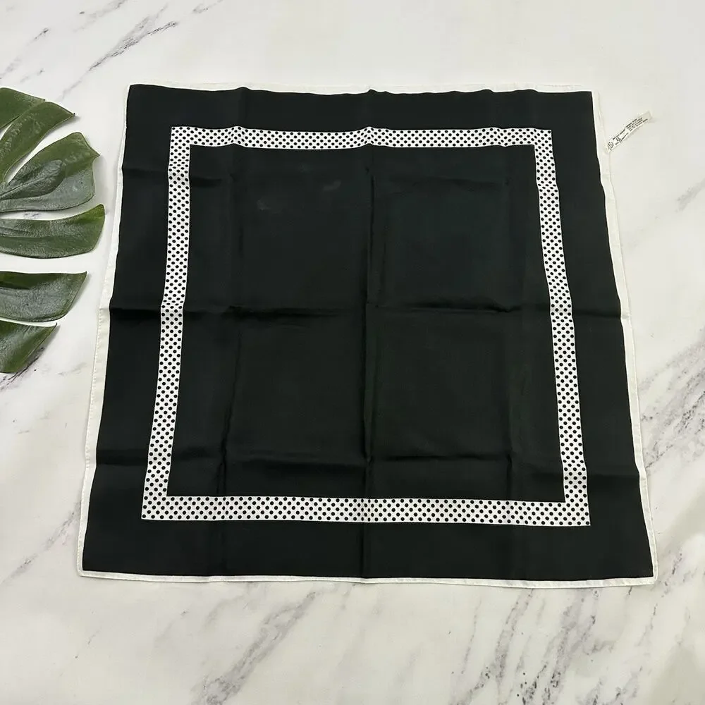 Baar & Beards Vintage 70s Square Scarf Black White Polka Dot Japan Stripe